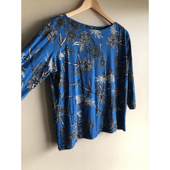 J.Jill Wearever Collection Blue Floral Shirt Size Medium Women's Short Sleeve - Picture 2 of 9
